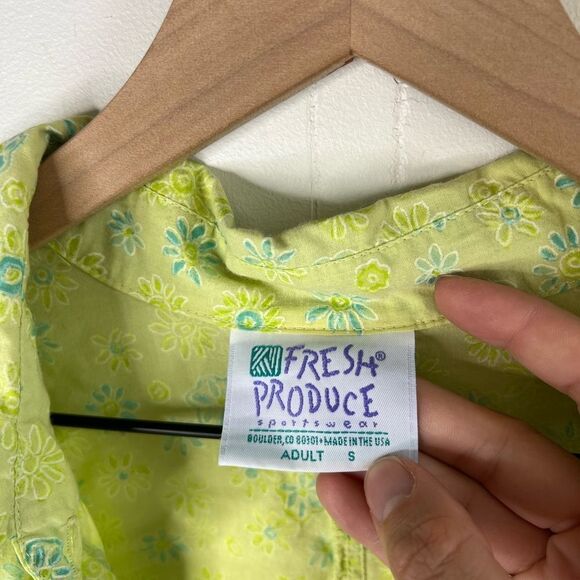 Vintage Fresh Produce Lime Floral cotton Button Down Top size Small - Picture 2 of 3